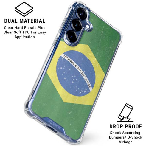 Brazil Flag Distressed Galaxy S25 Clear Case